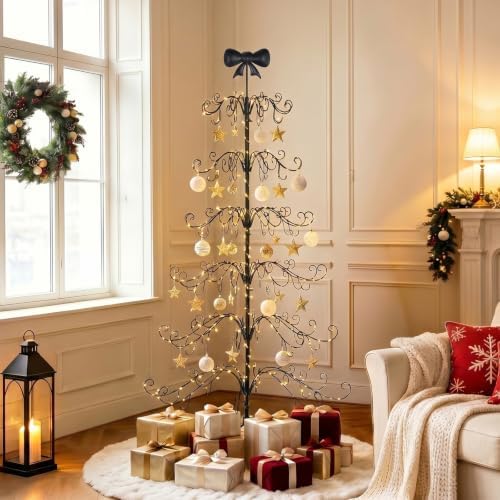 VINGLI 6FT Metal Christmas Ornament Tree, Wrought Iron Display Stand Black