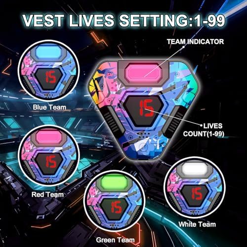 Laser Tag Set of 4, Lazer Tag Guns & Vests, Gift Ideas for Kids Teens and Adults, Cool Birthday Toys for Teenage Ages 8 9 10 11 12+Year Old Boy & Girls