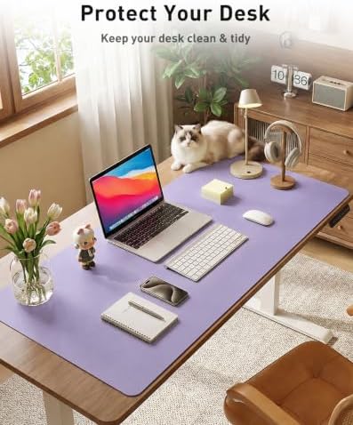 Aothia Faux Leather Desk Mat Mouse Pad, 63" x 24", Light Purple