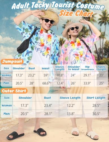 12PCS Tacky Tourist Costume Couples Hawaiian Funny Adult Halloween Set