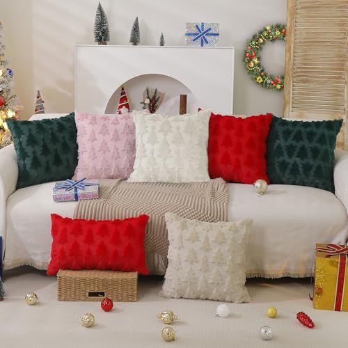 DFXSZ Christmas Tree Pillow Covers 18x18 Set of 2 Christmas Decor WhiteStar