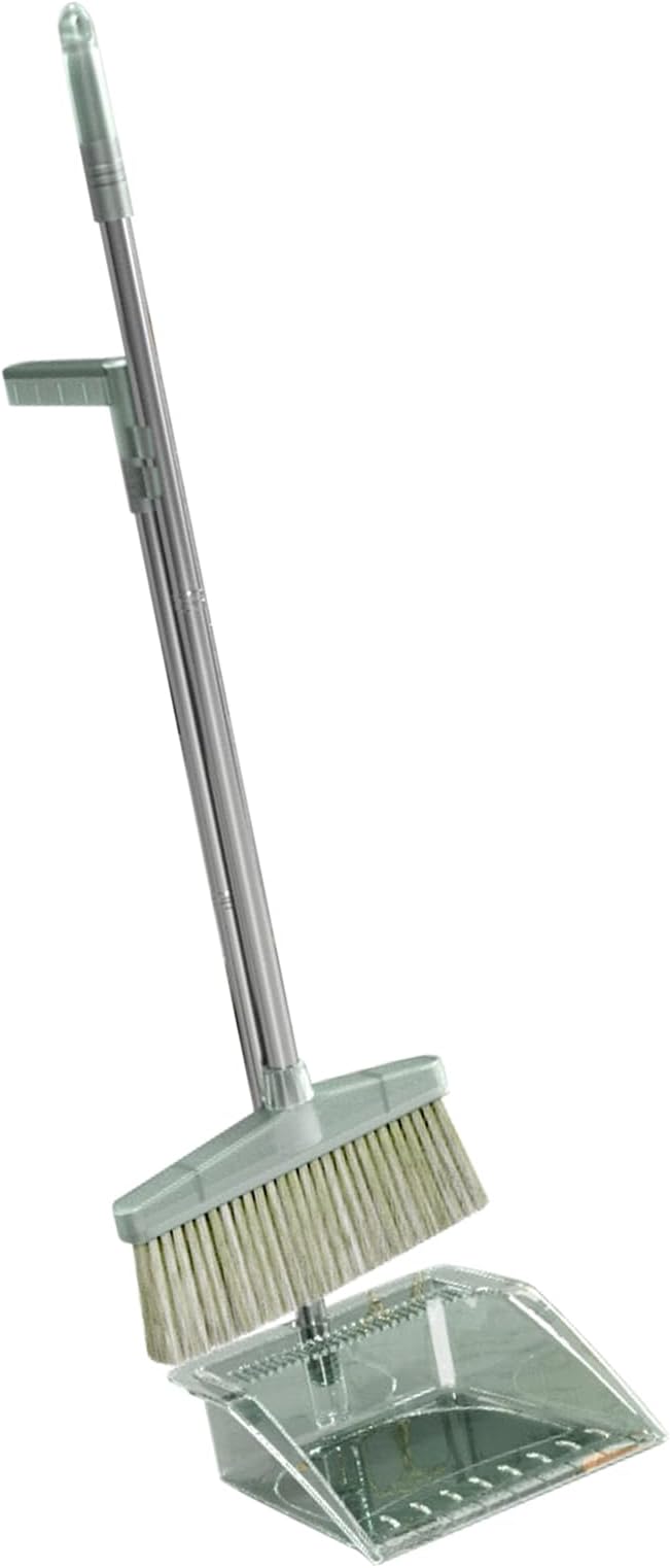 RiToEasysports Broom Dustpan Set Durable Cleaning Tool Large Sweeping Range for Home Bedroom,Stainless Steel Long Handle,PP Plastic Kit (Green)