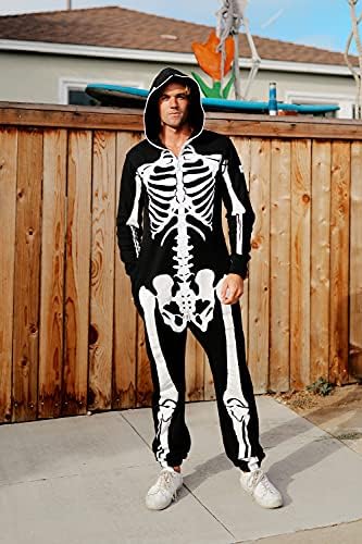 Tipsy Elves Men's Halloween Skeleton Costume Hooded Jumpsuit Adult Onesie