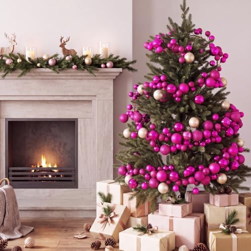 2 Pcs 6 ft Christmas Ball Ornament Garland, Hot Pink