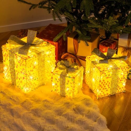 Tangkula Set of 3 Christmas Lighted Gift Boxes