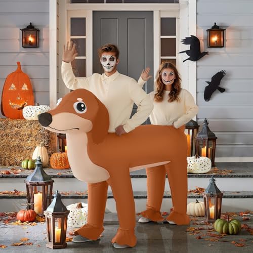 XYJKIDSES Couple Inflatable Dachshund Costume for Adult Halloween Blow Up Costumes 2 People Funny Dog Costumes for Men Women Cosplay