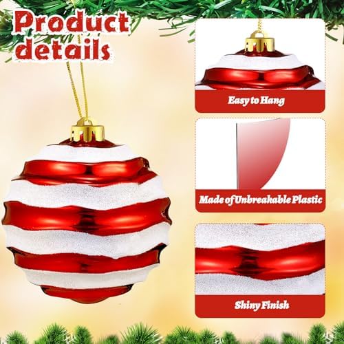 Deekin 8 Pack Large Christmas Ornaments Balls, 6 Inch Jumbo Glitter, Vivid