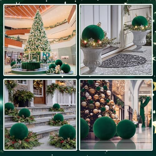 Threan 12 Inch Large Emerald Green Velvet Christmas Ball Ornaments