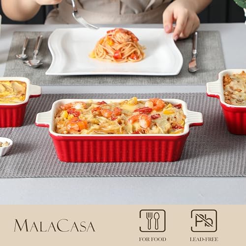 MALACASA Ceramic Casserole Baking Dishes Set of 4, Red with Handles