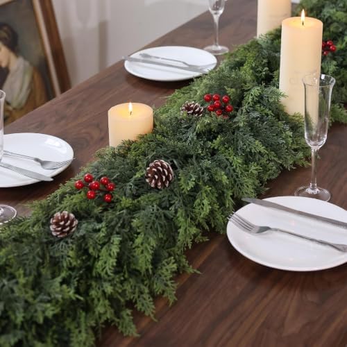 4Pcs 9FT Artificial Christmas Cedar Garland Faux Plant for Mantle Decor