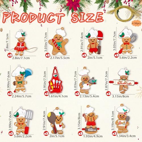 36pcs Gingerbread Christmas Decoration for Tree - Cooking Gingerbread Man Ornaments Christmas Hanging Decor for Christmas Tree Home Kitchen Decor Party Supplies