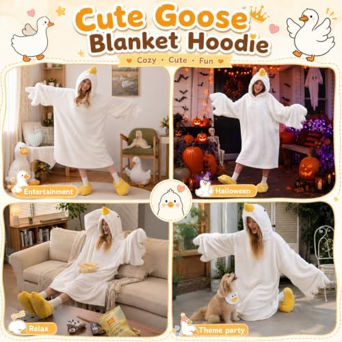 Goose Blanket Hoodie Onesie, Wearable Oversized Duck Blanket Hoodie, Gift for Adults & Kids