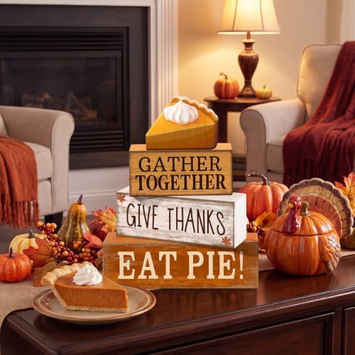Moucuny 4 Pcs Fall Coffee Table Decor Wooden Pie Topper Thanksgiving
