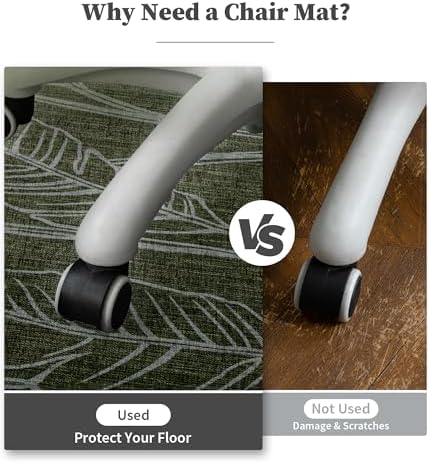 chakme Office Chair Mat for Hardwood Floor, 72"x48" Easy Glide Computer Desk Mat Protector for Rolling Chair Under Desk Rug Nonslip Backing, Machine Wash, (Dark Green Leaf)