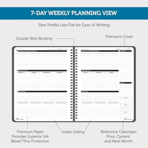 Planner Pad Spiral Bound October 2026 – September 2027 6 3/4" x 8 1/2" Medium 3-Tier Funnel Down 12 Month Organizer, Black Cover/Black Ink
