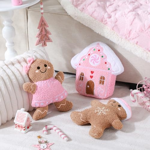 Konohan 3 Pcs Christmas Gingerbread Man House Throw Pillows Xmas Pillows