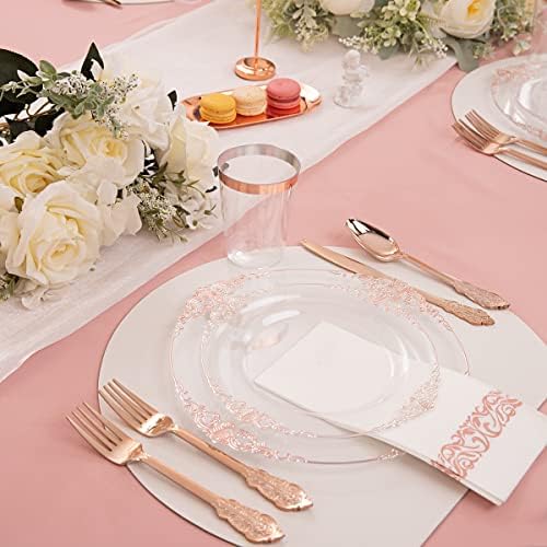 Hioasis 175pcs Clear Rose Gold Plastic Plates 10.25"
