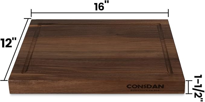 Walnut Cutting Board for Kitchen, USA Grown Hardwood, 16 x 12, with Invisible Inner Handle, Prefinished with Food-Grade Oil, Suitable for Kitchen Edge Grain, 1-1/2" Thick
