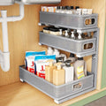 Kitstorack Under Sink Organizer, 1-Pack 3-Tier Height Adjustable Thickened Metal Pull out Cabinet Organizer Shelf, Slide out Storage Drawer Rack for Bathroom Kitchen Pantry Home Organization, Grey