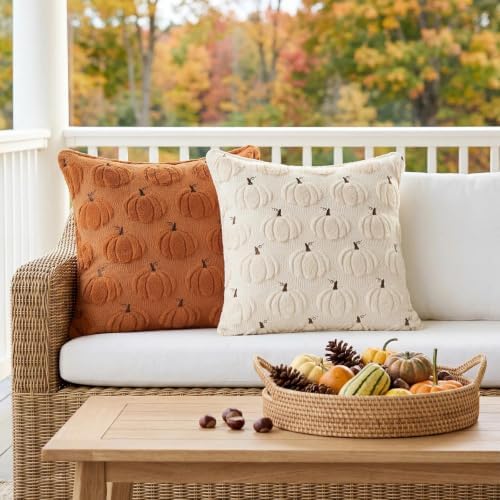 Softalker Fall Throw Pillow Covers 12x12 Set of 2 Small Rust Pumpkin Covers