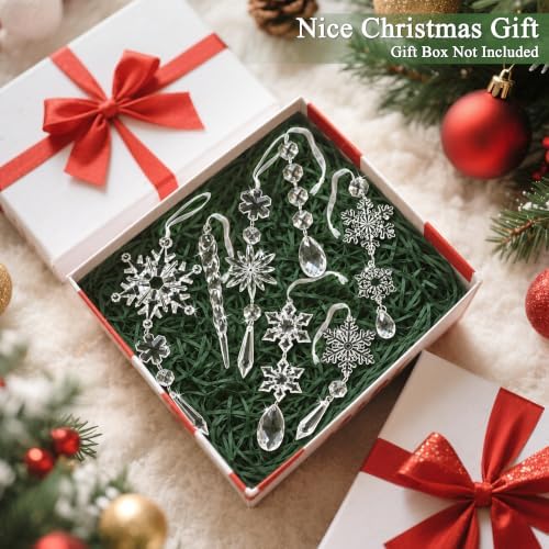 Crystal Christmas Tree Ornaments, Clear Acrylic Snowflake & Icicle, 18pcs