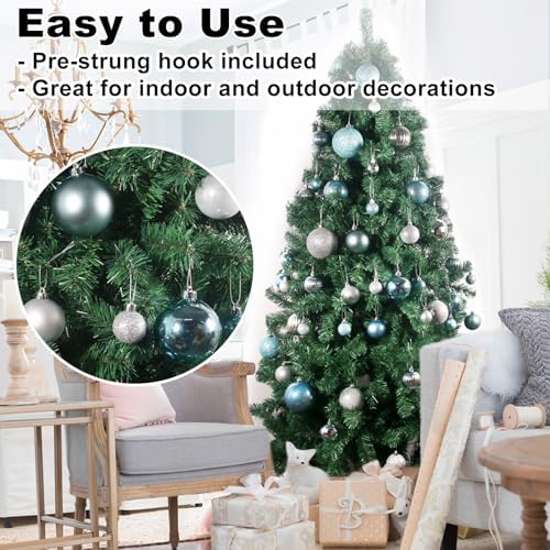 Baby Blue & Silver 3.2" Large Christmas Balls - Christmas Tree Decoration Ornaments Shatterproof Hanging Balls for Birthday Halloween Holiday Wedding Decorations Set of 10pcs