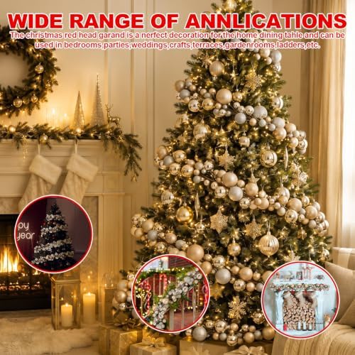 2 Pcs 9 ft Christmas Ball Ornament Garland, Champagne Gold