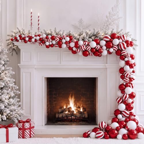 Sosation 29.5Ft Christmas Ball Ornament Garland, Red White, Glossy Matte