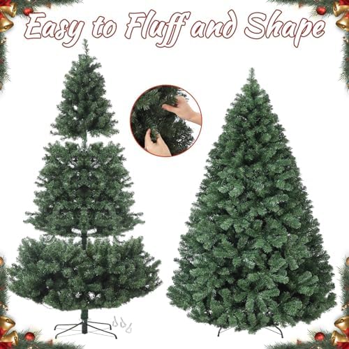 7.5FT Artificial Christmas Tree with 1,400 Branch Tips, Hinged Spruce Design & Metal Foldable Base, Easy Assembly Holiday Decoration for Home, Green