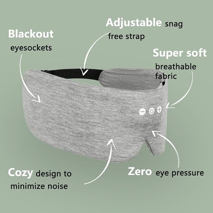 ALASKA BEAR Sleep Headphone Mask Bluetooth 5.2 HD Stereo Noise Reduction 3D Eye Mask for Sleeping Eye Contour Built-in Mask w/Thin Speakers Wireless Audio Sports Headgear(Gray)
