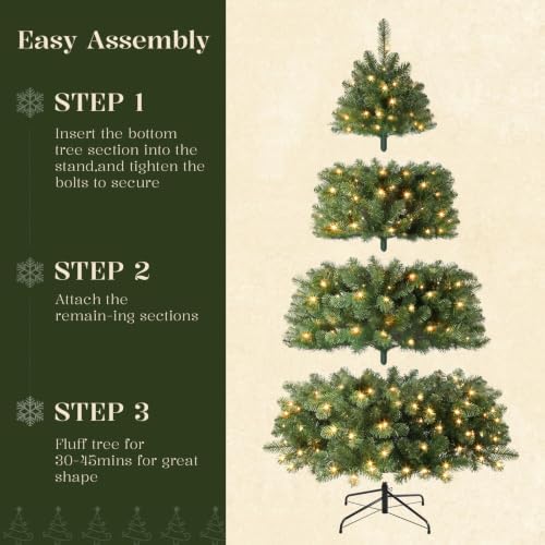 Alupssuc 7FT Prelit Christmas Tree, Warm White Lights, Hinged Branches