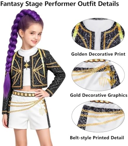 Pop Singer Costume Kids Girls Golden Halloween Costumes with Accessories