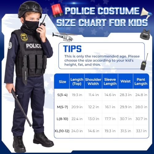 YADIYA Halloween SWAT Police Costume for Kids Boys Cop Costume Swat Vest