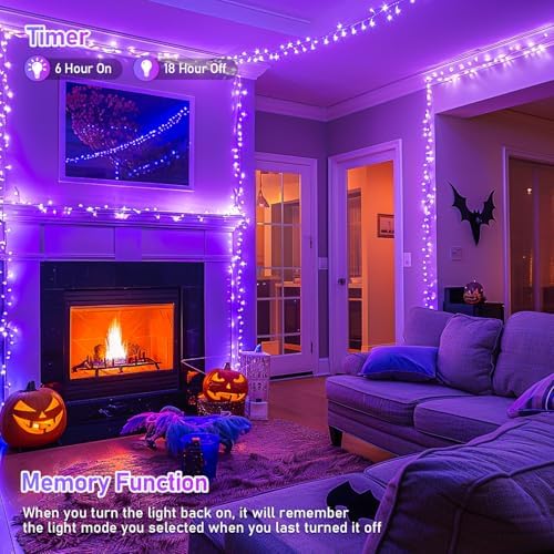 JMEXSUSS 150 LED Purple String Lights, Connectable Halloween Lights Indoor