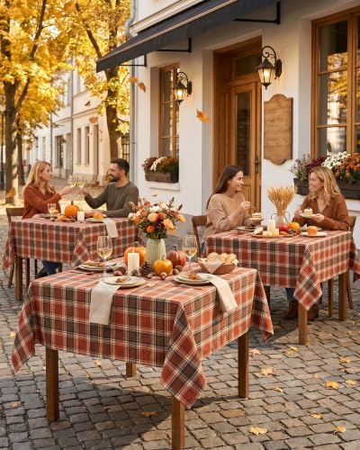 Fall & Thanksgiving Tablecloth Square, Tartan Plaid, 54x54 Inch