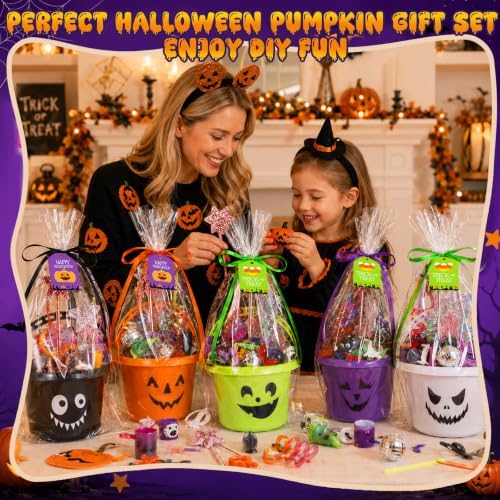 Halloween Plastic Pumpkin Candy Buckets Gift Set,12-Pcs(6 Colors)