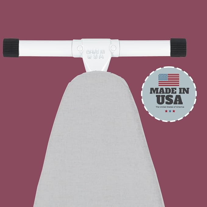 Full Size Ironing Board with Cover & Pad – USA-Made with Enhanced Grip Feet for Extra Stability – Adjustable Steel T-Legs 35" H – Perforated Top – Durable Iron Board for Home, Laundry Room, Space Gray