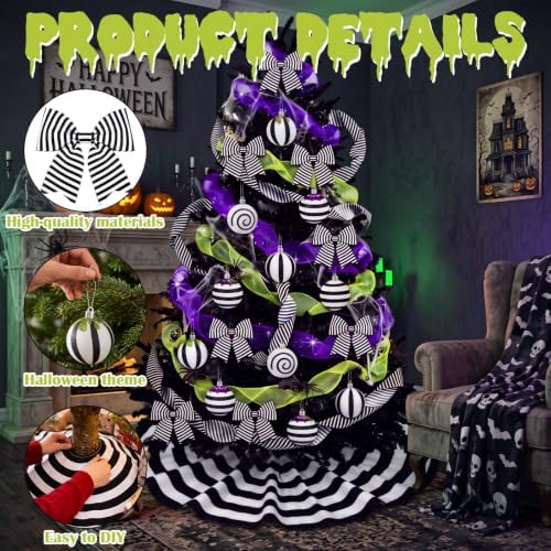22 Pcs Halloween Tree Skirt Black White Striped Ornament Nightmare Decor