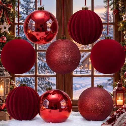 Liliful 8 Pcs 6 Inch Extra Large Christmas Ball Ornaments Decor, Burgundy