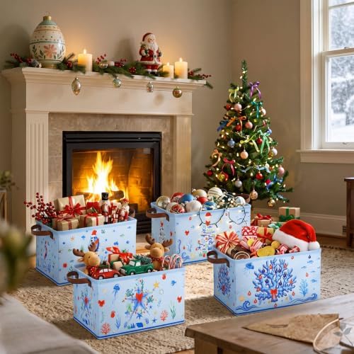 CHENGU 6 Pack Christmas Storage Bins Collapsible Coastal Christmas Baskets