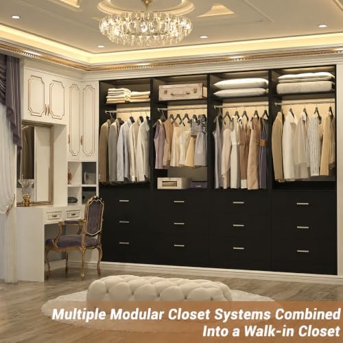 Besiost Freestanding Closet System with 3 Drawers, Wood Closet Organizer