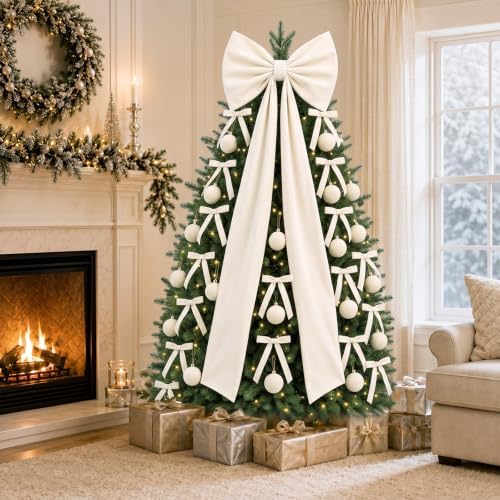Knitgrip 49 Pcs Beige Christmas Tree Decoration Set with Velvet Bow Ball