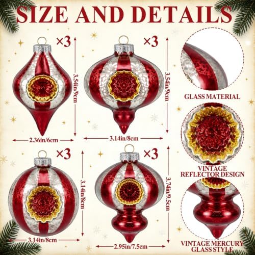12 Pcs Vintage Glass Christmas Ornament Hand Blown Glass