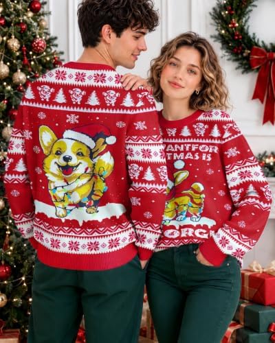 34HD Ugly Xmas Sweater–Funny Knit Christmas Sweater for Women & Men 2025, Long Sleeve Crewneck Holiday Pullover, Unisex Gift