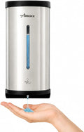 Automatic Wall-Mount Soap Dispenser, 800 mL Stainless Steel | Touchless 800 mL wall dispenser with viewing window, keyed lock and low-liquid indicator; requires 6 AA batteries.