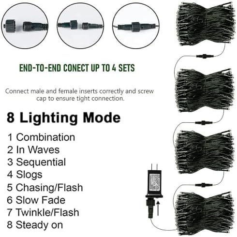 TW SHINE Christmas Lights, 200 LED 66FT Outdoor Christmas Lights Plug in with 8 Modes, Waterproof Light Outdoor, Indoor Xmas Decorations for Party Yard House Decor, White