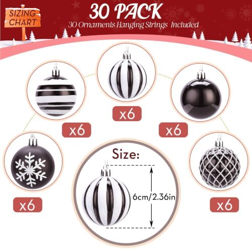 SHareconn 30ct 2.36 Inch Christmas Tree Balls Ornaments, Black & White,60mm