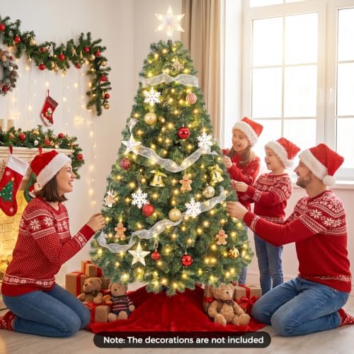 HAPPYGRILL 7 FT Pre-lit Christmas Tree Artificial Hinged Xmas Tree