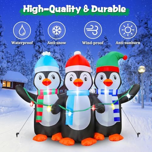 FunFanso 6 FT Christmas Inflatable Penguin Decoration with LED Lights