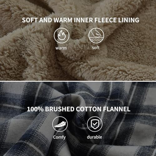 Men's Sherpa Cotton Flannel Shirt Jacket Plaid Button Coat Pocket